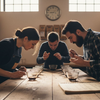 Coffee professionals evaluating samples during cupping