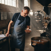 Roaster inspecting beans at industrial coffee roastery