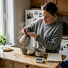 Home coffee cupping setup in kitchen