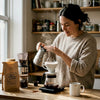 Pouring water for single estate pour-over coffee