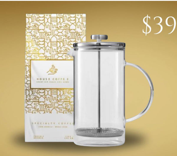 French press and coffee