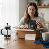Woman opening premium coffee gift box