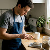 Barista inspecting Arabica coffee beans in kitchen
