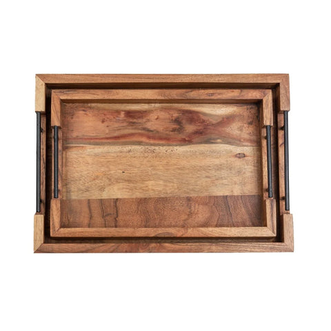 Wooden rectangular tray. Set of 2